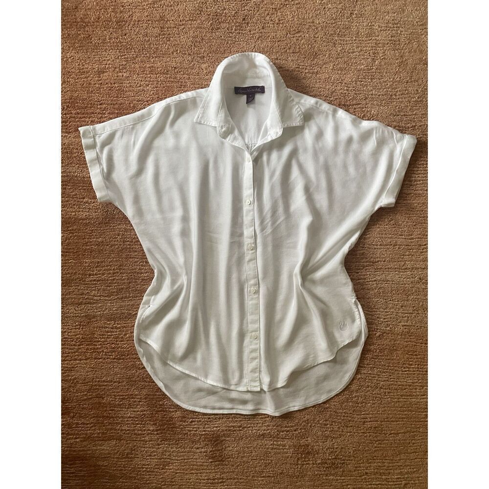 Gloria Vanderbilt White Button Front Blouse Dolman Short Sleeve Top Size M